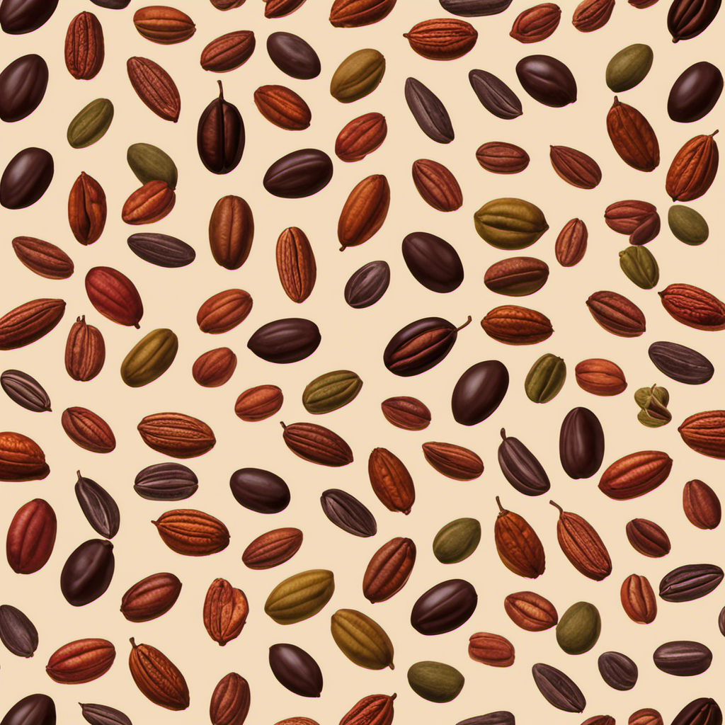 An image showcasing a colorful array of fresh cacao beans, precisely measured to portray a recommended daily intake