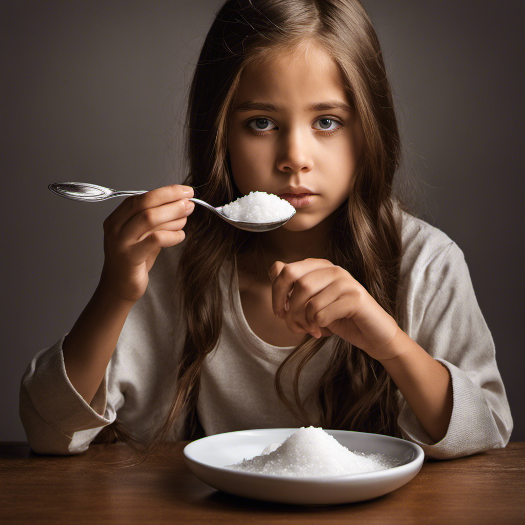An image of a 12-year-old girl holding a spoon filled with salt, while a transparent teaspoon hovers nearby