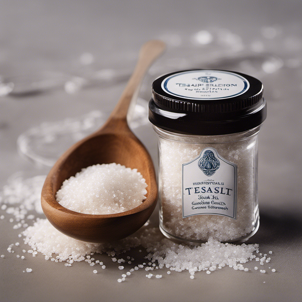 An image showcasing two precisely measured teaspoons of fine sea salt, with delicate granules glistening under soft light