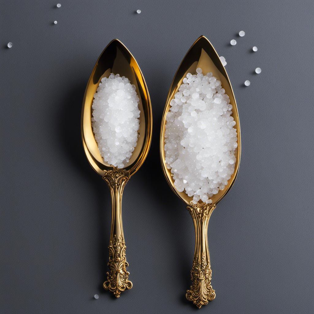 An image that showcases two elegant, miniature teaspoons delicately holding an abundant mound of glistening sea salt crystals, highlighting the deceptive quantity of sodium concealed within 2 teaspoons