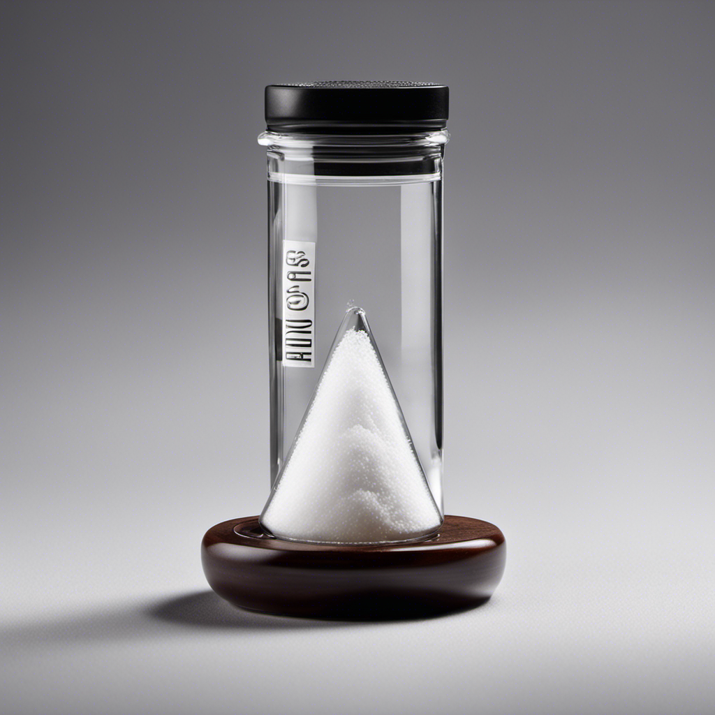 An image showcasing a transparent glass container filled with precisely measured 2 teaspoons (11