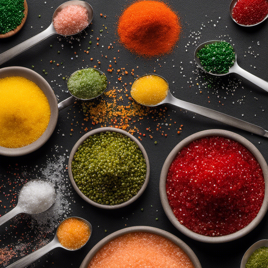 An image of two teaspoons filled with relish, surrounded by a pile of salt granules