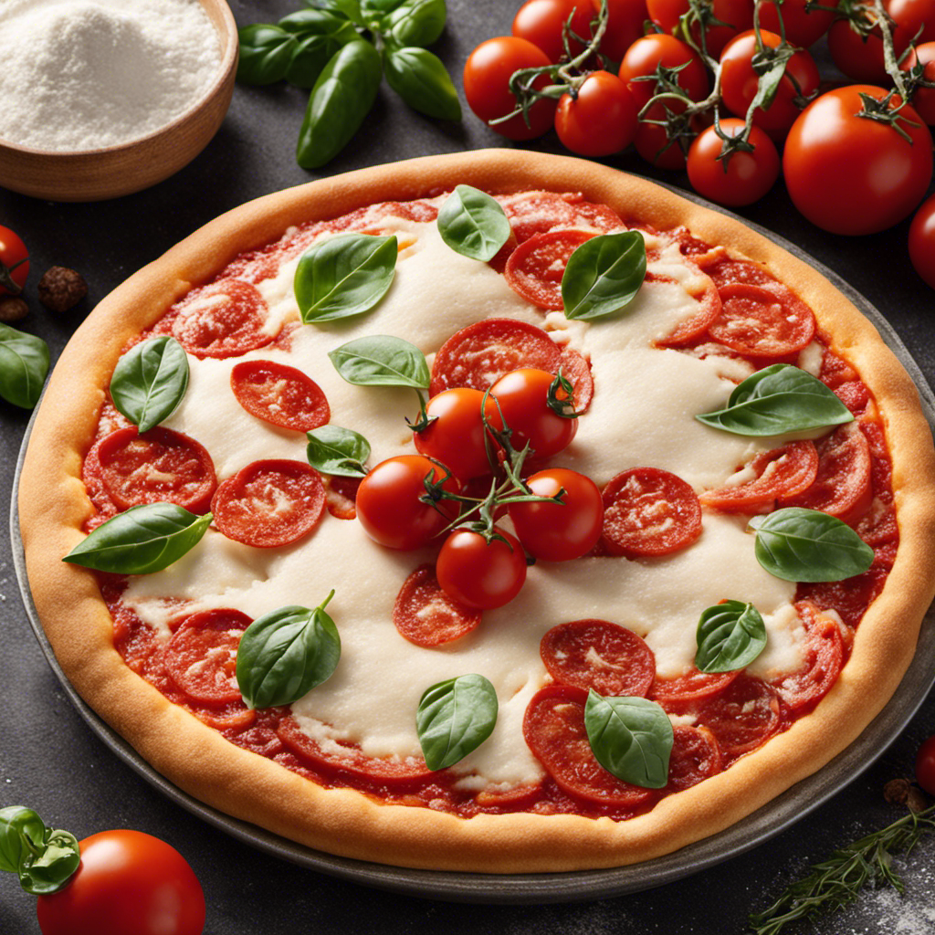 An image showcasing a vibrant pizza dough, made with three cups of flour and two teaspoons of salt