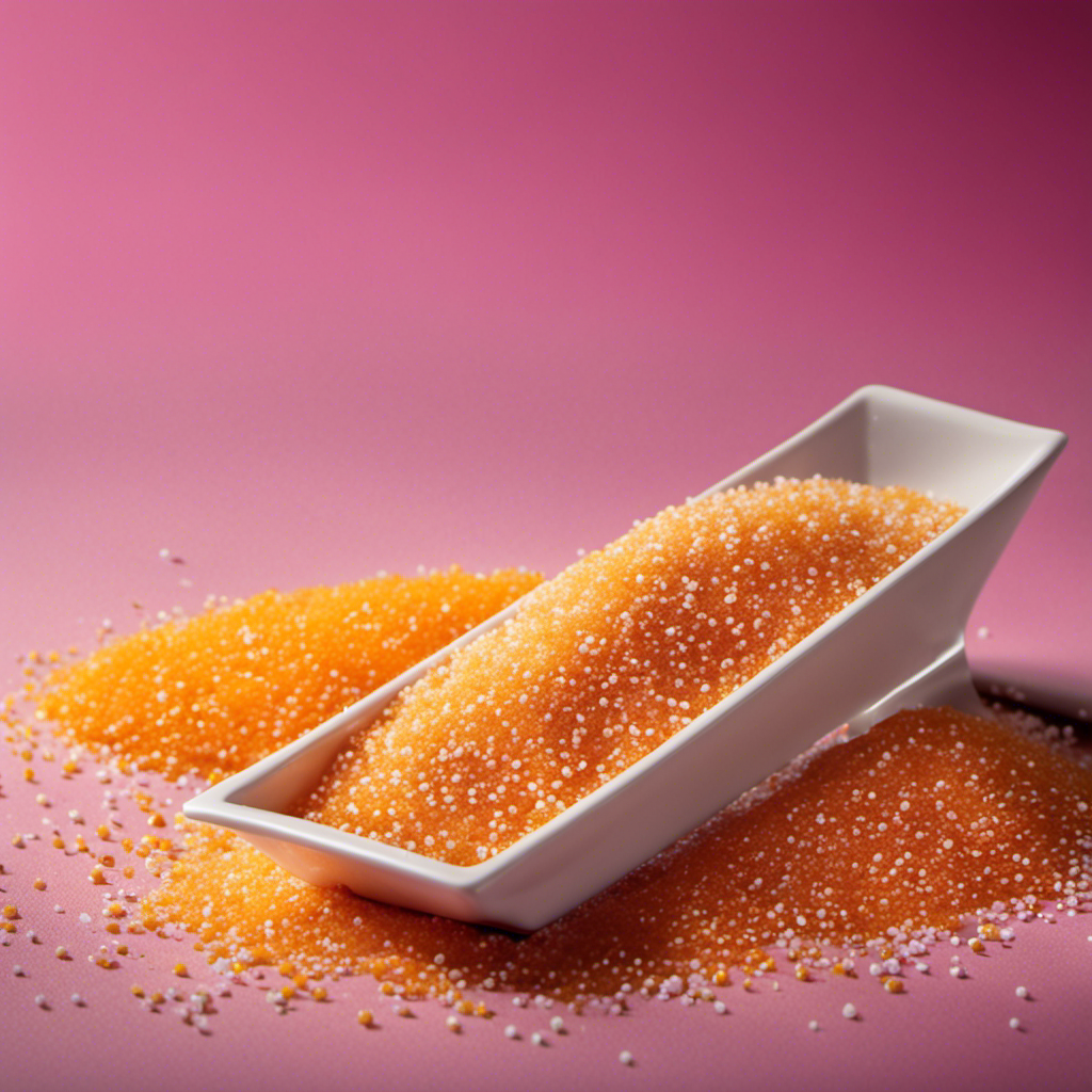 An image showcasing a single domino packet pouring out its contents, revealing a pile of granulated sugar