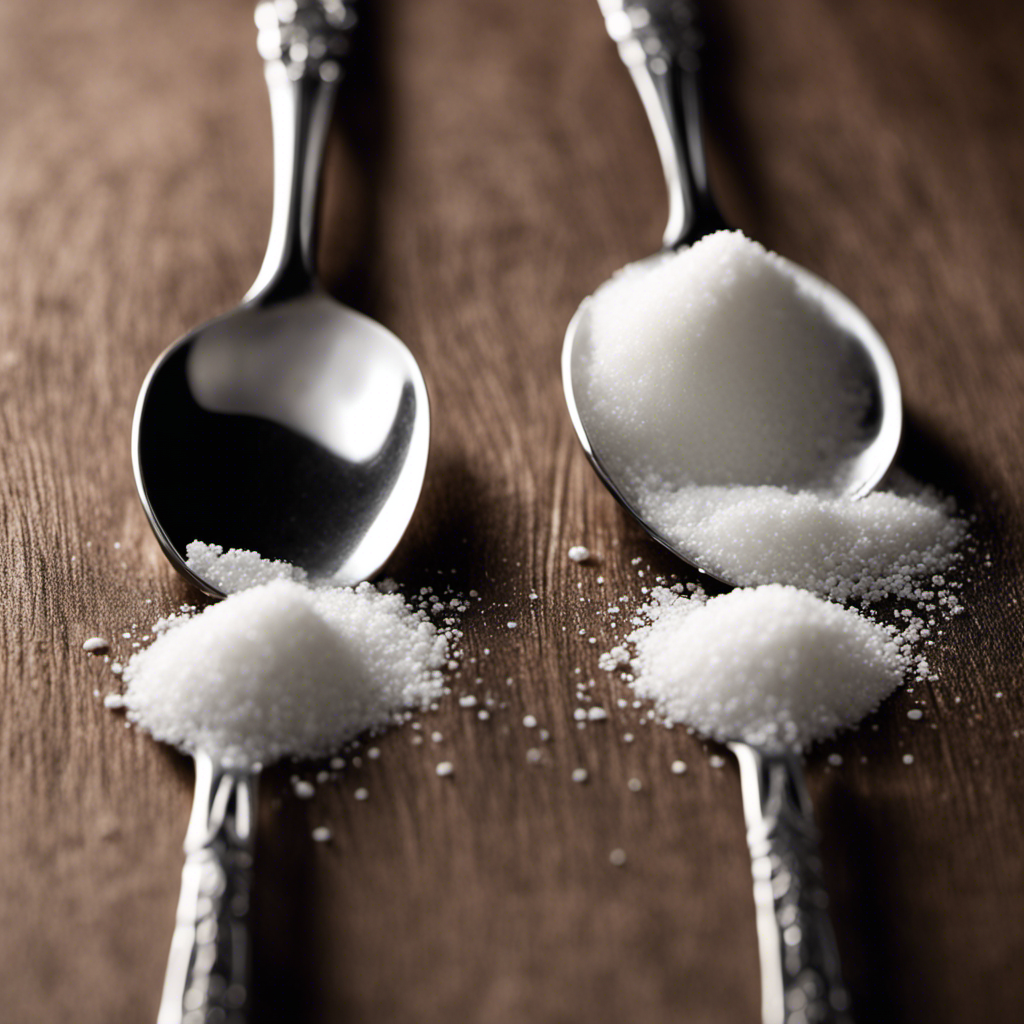 An image showcasing two identical teaspoons, one filled with white granulated sugar and the other with perfectly measured 2 grams of sugar