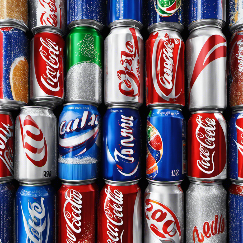 An image showcasing a 12-ounce can of regular soda overflowing with tiny, crystalline white teaspoons, each representing the amount of sugar found in one can