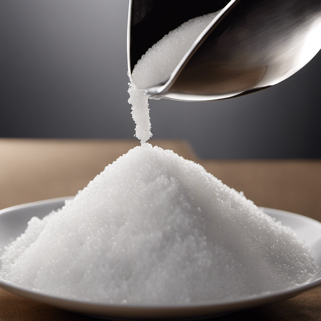 An image capturing a close-up shot of a sugar packet being poured into a transparent teaspoon