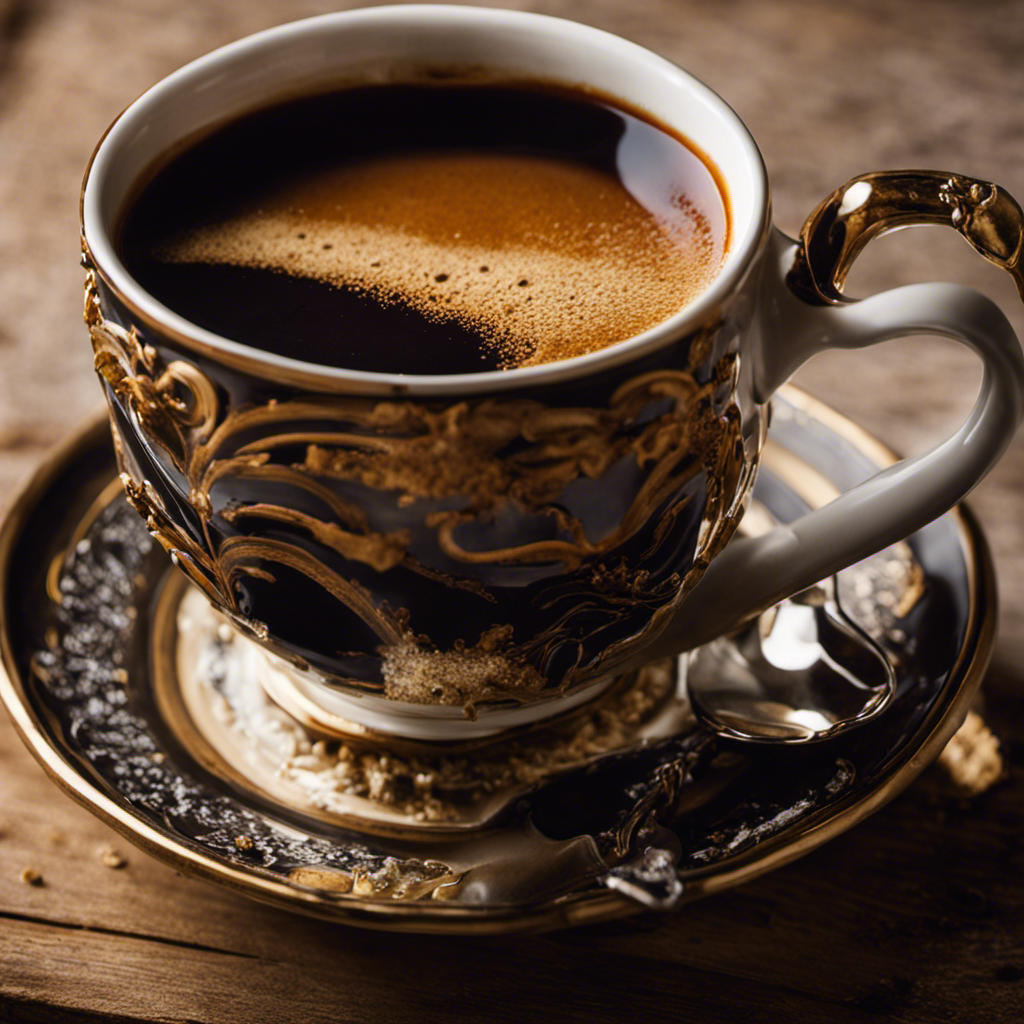 An image with a vintage coffee mug filled with steaming Postum, showcasing a close-up of its rich, dark color