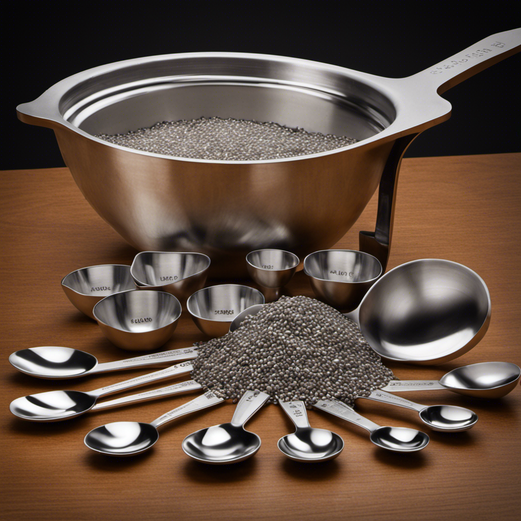An image showcasing a measuring cup filled with two-thirds of a cup, surrounded by a collection of precisely measured teaspoons, visualizing the exact quantity of teaspoons needed to fill a 2/3 cup