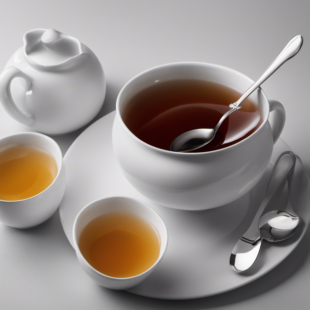 An image showcasing a set table with a tablespoon scooping sugar into a cup of tea