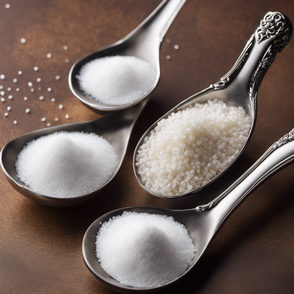 An image showcasing a silver tablespoon overflowing with precisely three teaspoons of white granulated sugar, surrounded by a measuring spoon set, emphasizing the visual distinction between these two measurements