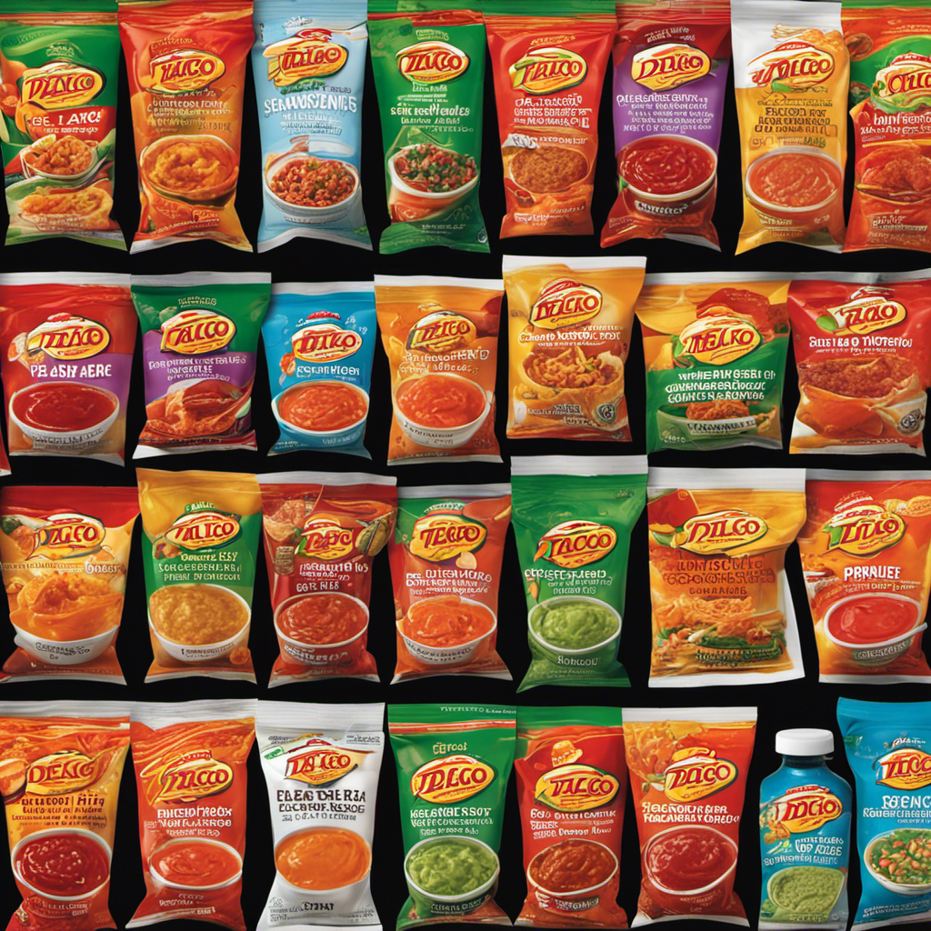 An image showcasing a variety of Del Taco hot sauce packets neatly arranged on a plate, each opened and showing precisely measured teaspoons of sauce, ranging from mild to fiery, enticing readers to explore the spiciness levels