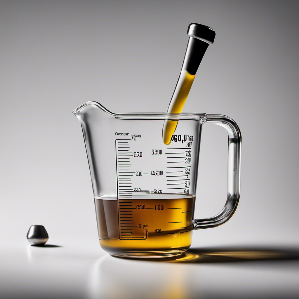 An image showcasing a clear measuring cup filled with 2 fluid ounces of liquid, with 6 teaspoons neatly arranged beside it, illustrating the conversion between fluid ounces and teaspoons