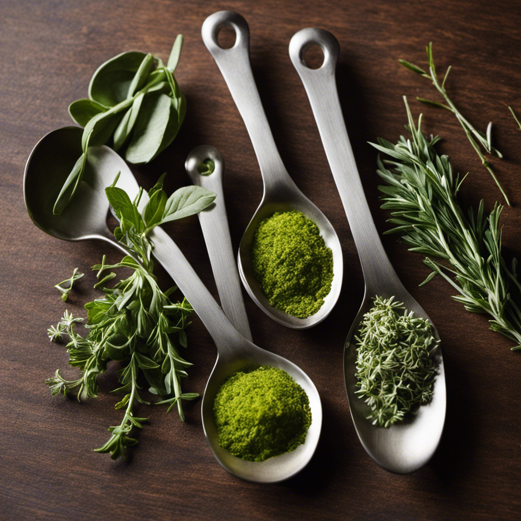 An image showcasing a delicate sprig of fresh herbs placed next to a set of measuring spoons, emphasizing the contrast in size