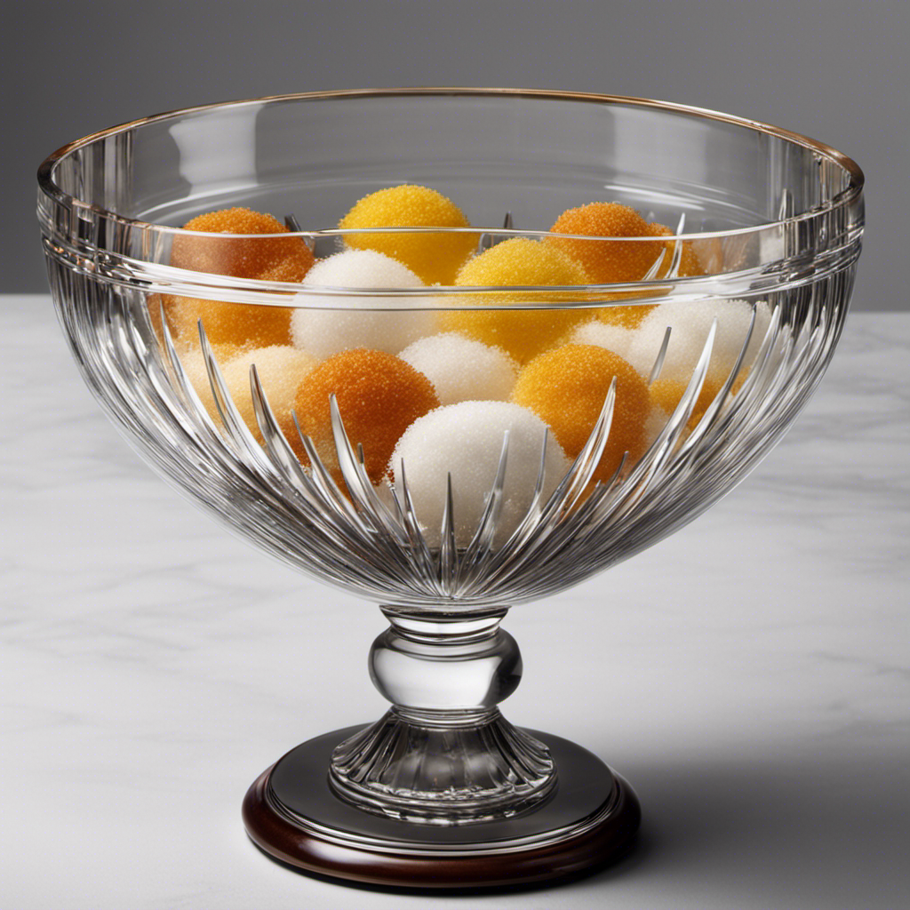 An image showcasing a clear glass bowl filled with precisely measured 10g of sugar, surrounded by a collection of ten identical teaspoons, each meticulously holding an equal portion of the sugar