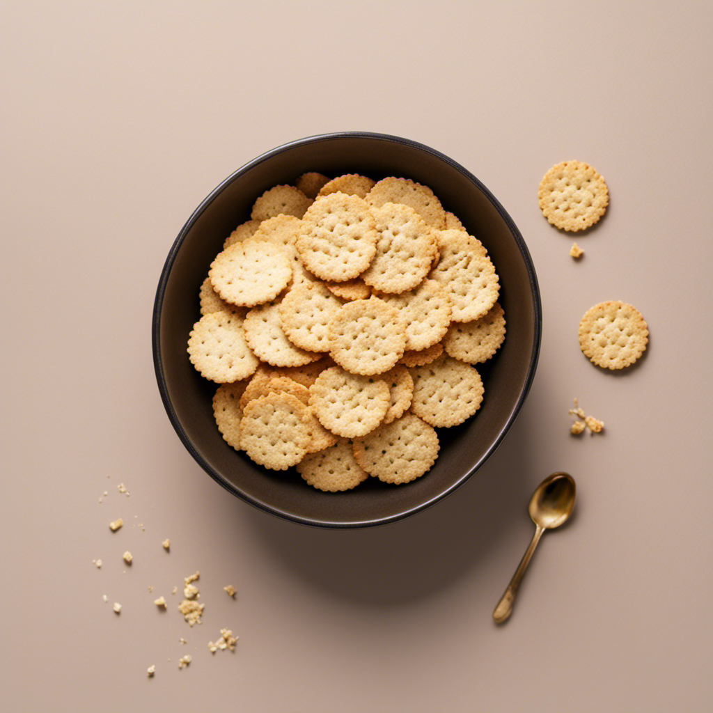 An image showcasing 6 crushed crackers in a bowl, surrounded by a mini measuring spoon filled with teaspoons
