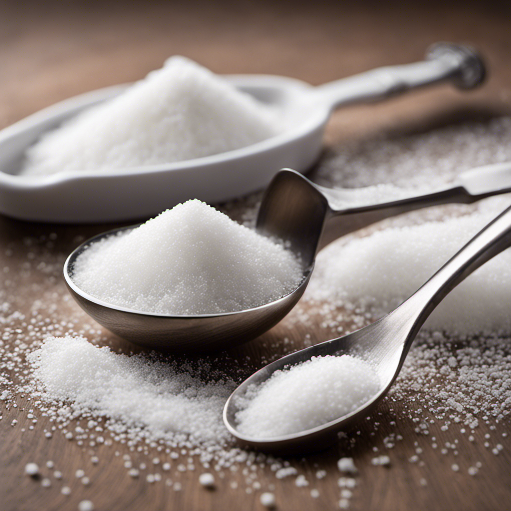 An image showcasing a clear glass measuring spoon filled with precisely 3 teaspoons of white granulated sugar, alongside another glass spoon filled with exactly 1 tablespoon of the same sugar, highlighting the conversion between the two measurements