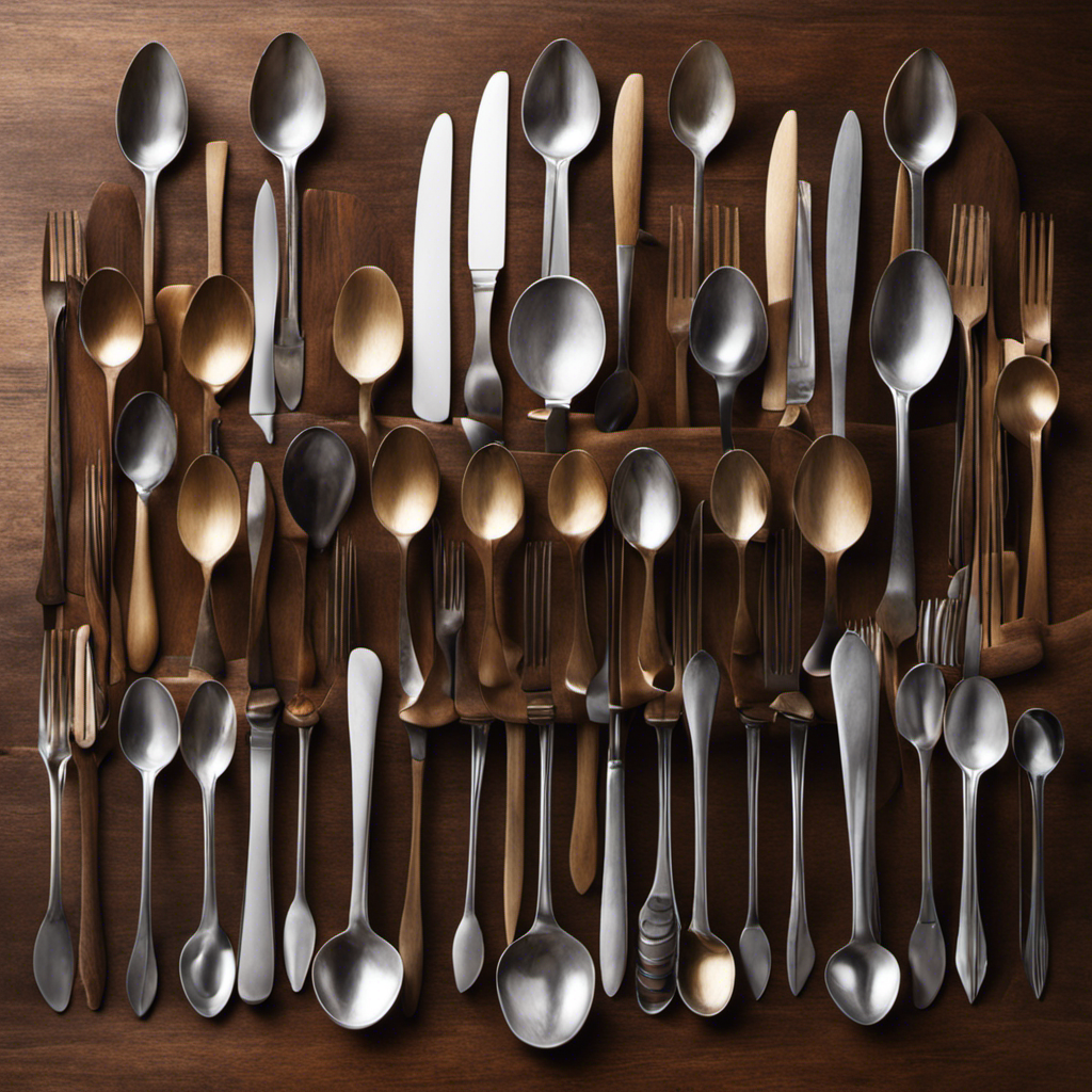 An image depicting a wooden kitchen table with a collection of precisely measured teaspoons artfully arranged, gradually merging into a single, larger tablespoon, visually illustrating the conversion process