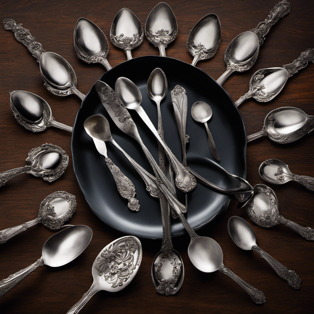 An image showcasing a vintage kitchen table with an assortment of delicate teaspoons scattered across its surface, gradually converging into a single tablespoon, highlighting the conversion process and illustrating the concept of "How Much Teaspoons Make a Tablespoon