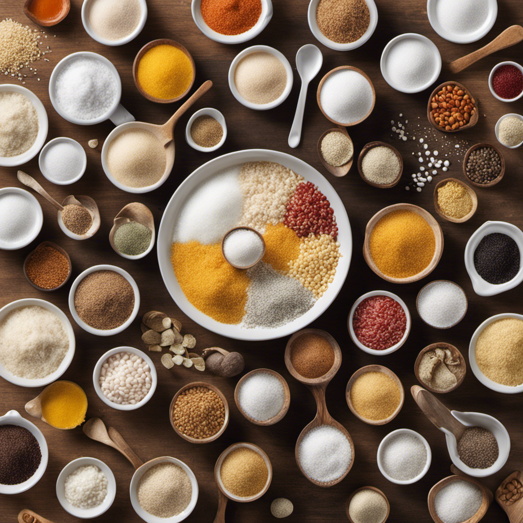 An image showcasing a variety of food items, each labeled with the exact number of teaspoons of salt they contain