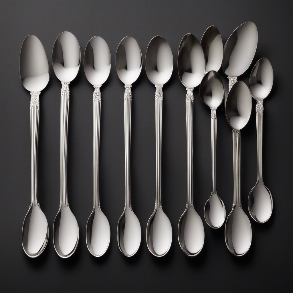 An image showcasing a collection of precisely measured, gleaming teaspoons, elegantly arranged in a 3 by 4 grid formation