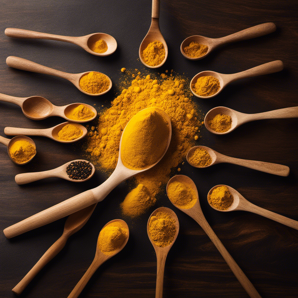An image showcasing a wooden spoon filled with a vibrant yellow powder, representing a safe daily amount of turmeric