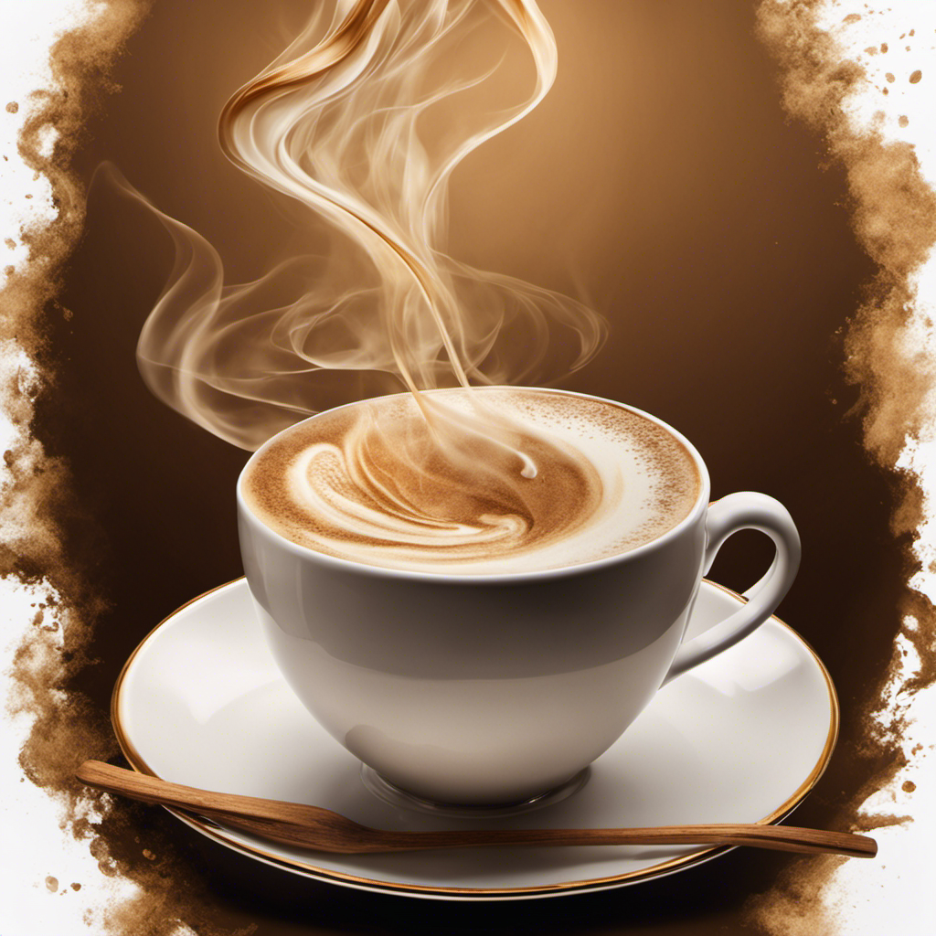 An image that showcases a cup of steaming hot coffee, swirling with creamy, rich vanilla hues