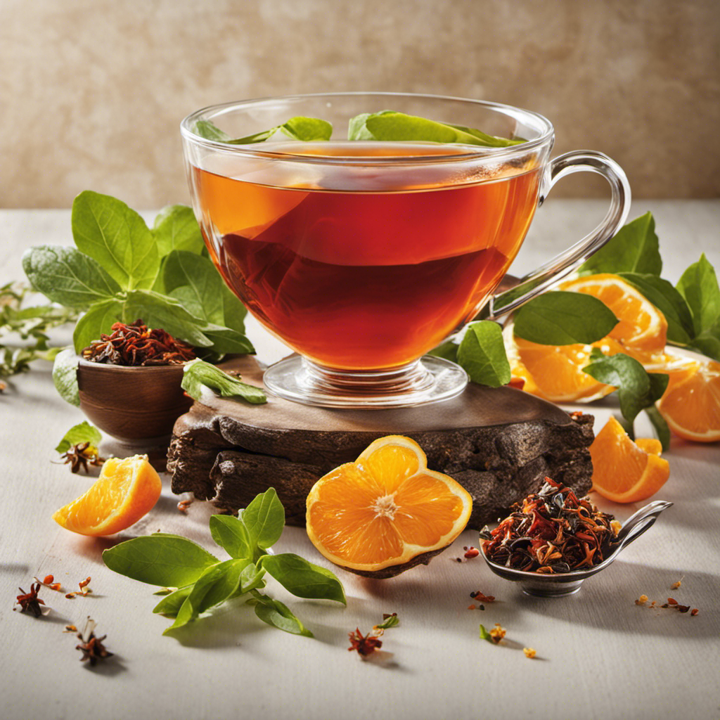 An image capturing the vibrant essence of herbal tea, showcasing a steaming mug filled with nutrient-rich antioxidants