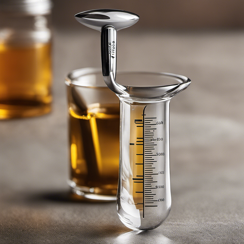 An image showcasing a clear measuring spoon filled with precisely 3 ml of water, highlighting the accurate volume conversion from milliliters to teaspoons