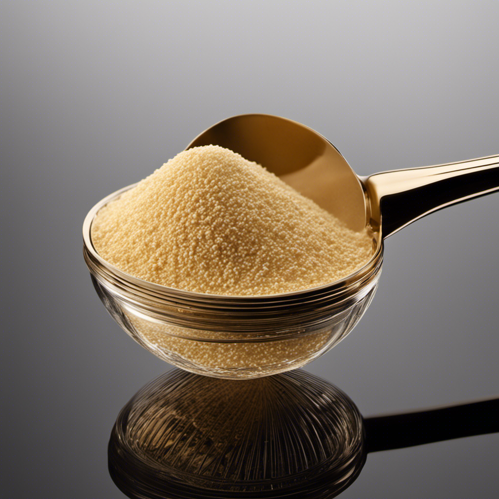 An image showcasing a precise measurement of 3 grams of yeast, poured into a teaspoon