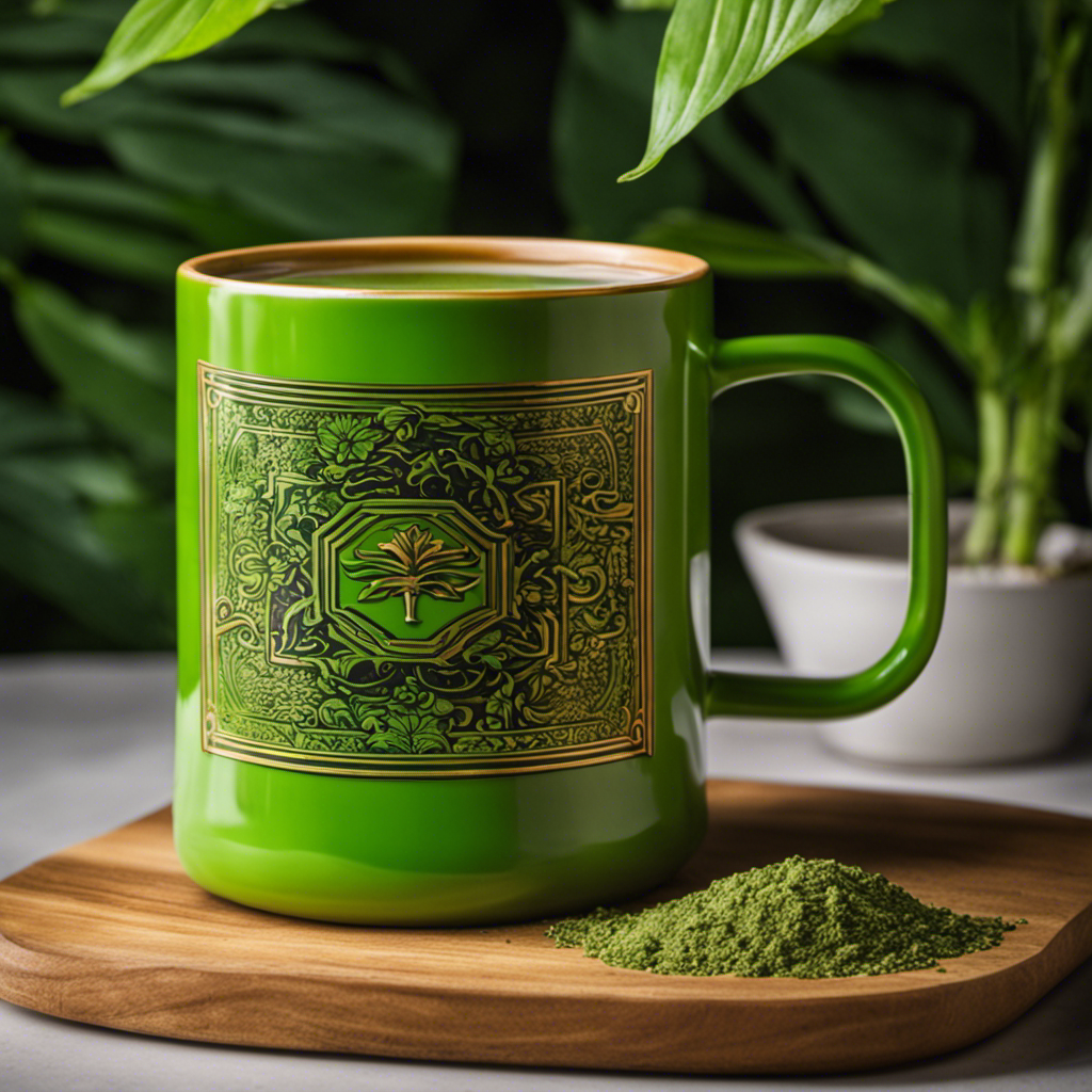 An image showcasing a Reddit-inspired 12 oz mug filled with yerba mate, accurately measured to perfection using a precise weighing scale