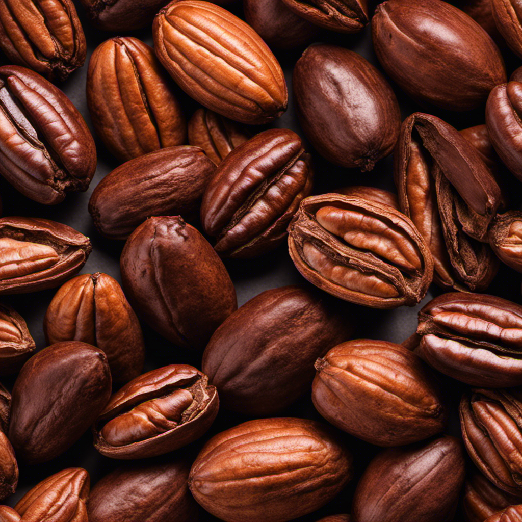 An image showcasing a close-up view of a handful of raw cacao beans, highlighting their rich, earthy brown color and textured surface, evoking the essence of natural abundance and the potential zinc content within