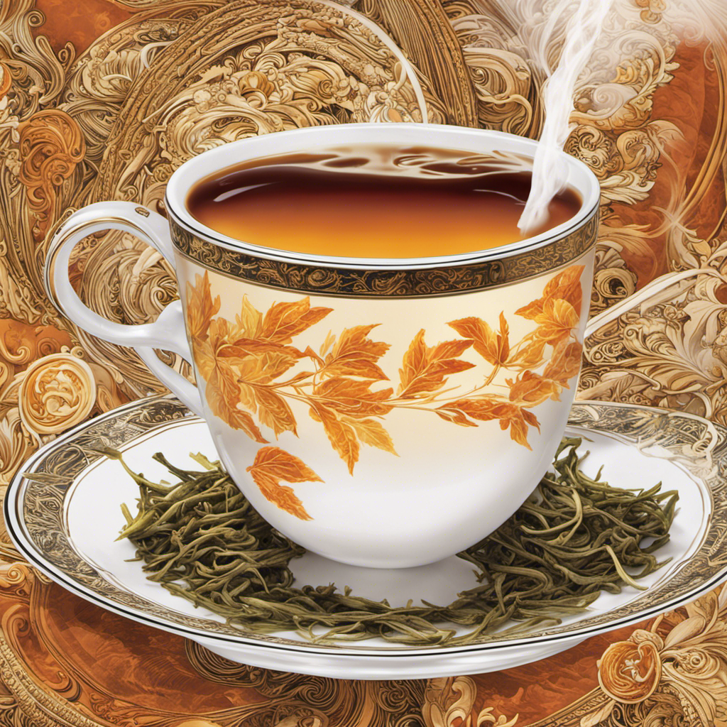 An image showcasing a steaming cup of freshly brewed oolong tea, its rich amber hue radiating warmth