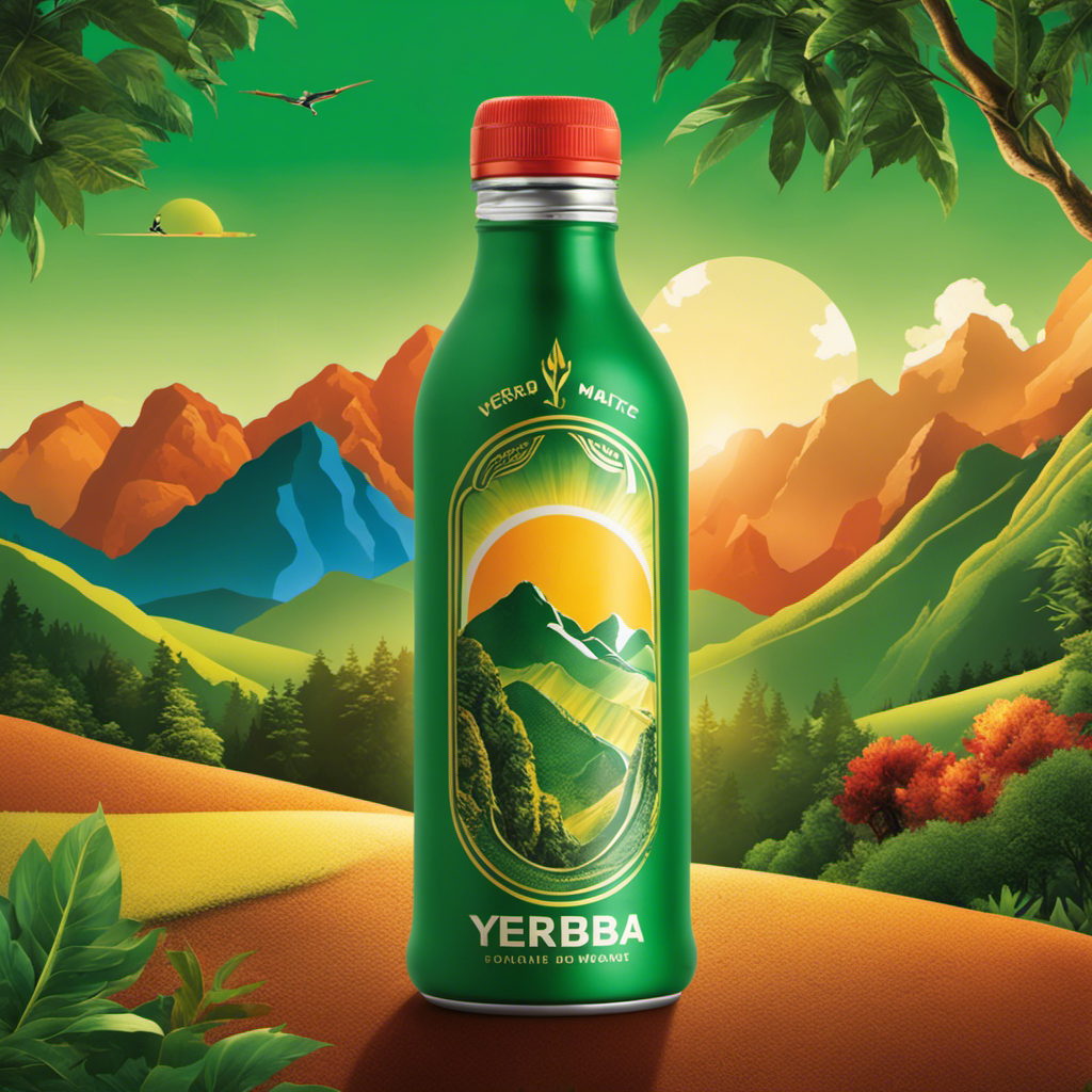 An image featuring a vibrant, athletic individual confidently sipping Yerba Mate from a branded bottle, surrounded by a backdrop of lush green mountains, energizing sun rays, and a subtle logo of a renowned sports brand