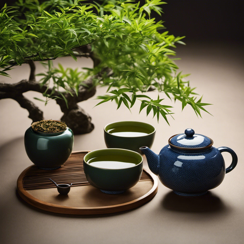 An image showcasing a serene setting with a traditional tea ceremony