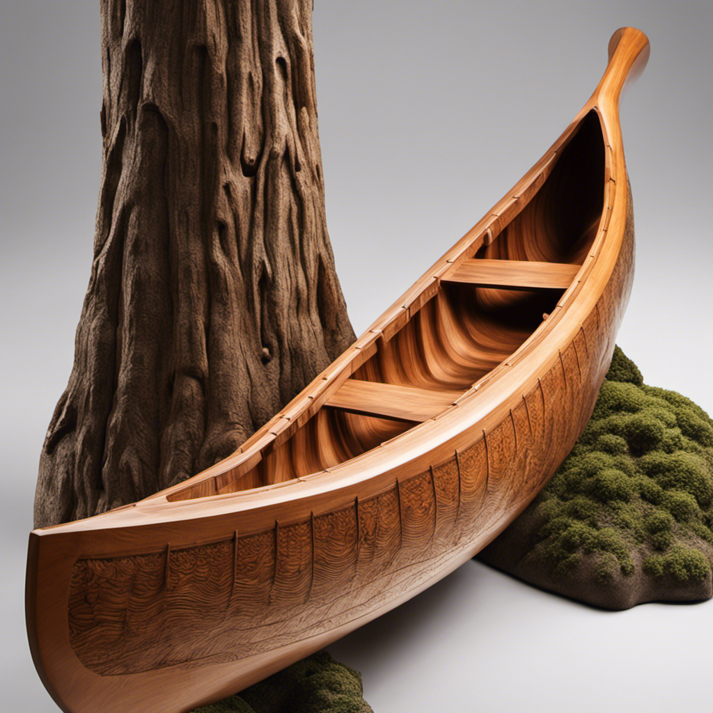 An image capturing the step-by-step process of crafting a canoe from a towering, majestic tree