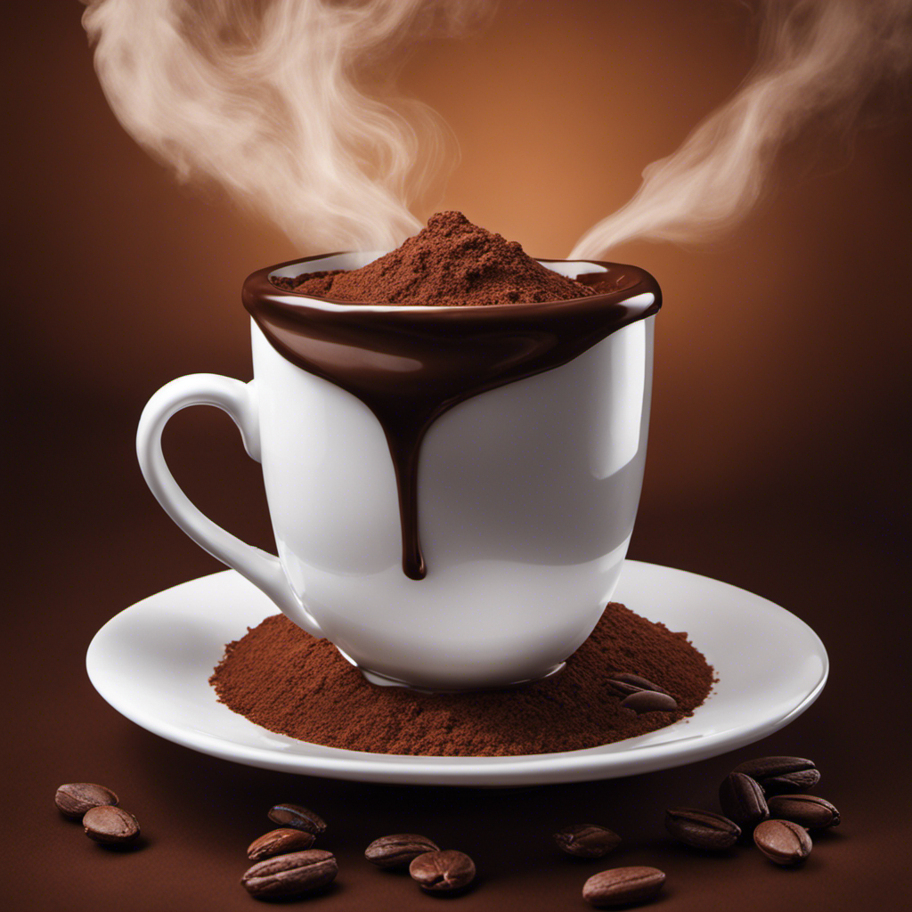 An image showcasing a steaming cup of raw cacao being gently poured into a ceramic mug