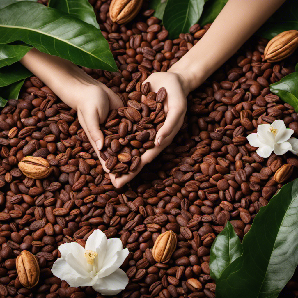An image showcasing the process of eating raw organic cacao beans
