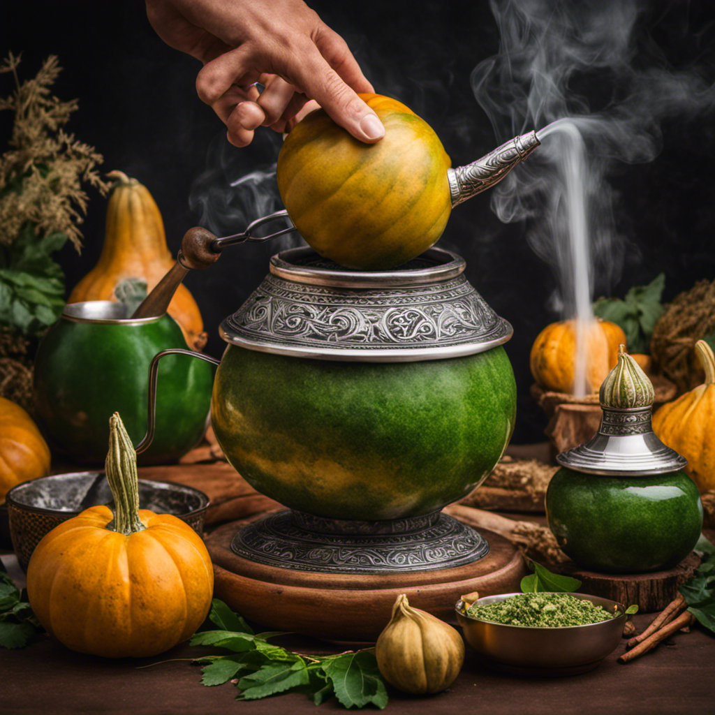 An image showcasing hands expertly holding a traditional gourd while pouring hot water into it