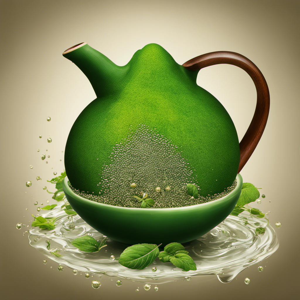 An image showcasing a hand holding a Yerba Mate gourd, while steam rises from the vibrant green infusion