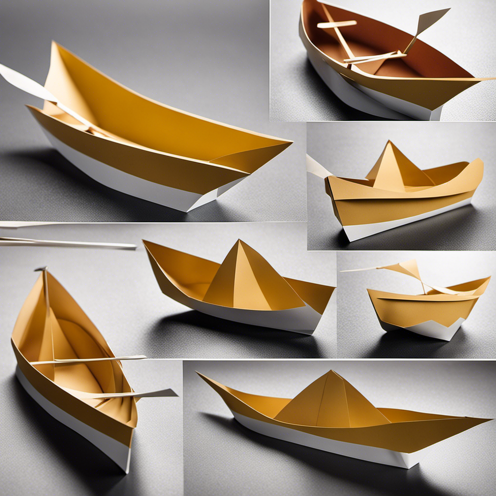 An image that showcases a step-by-step guide on crafting a paper boat canoe, depicting crisp folds and precise cuts