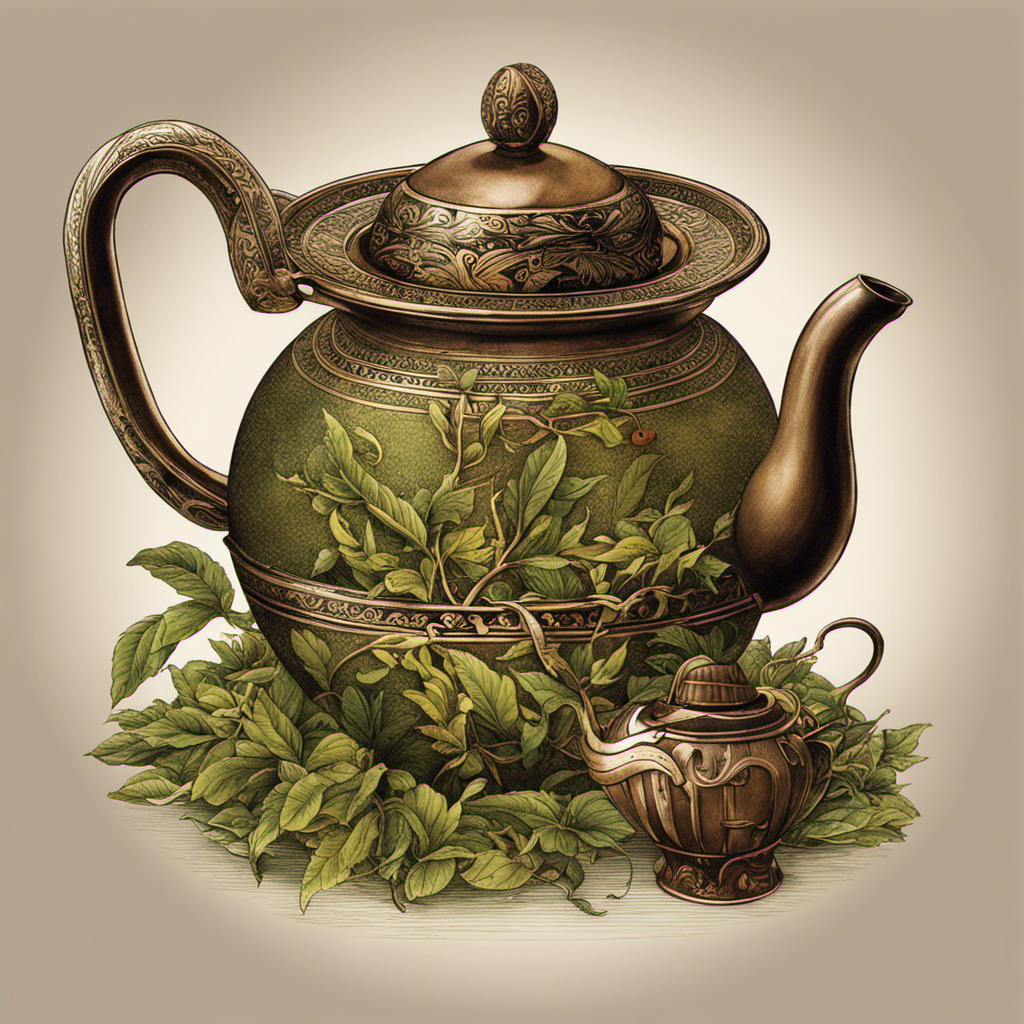 An image capturing the art of brewing yerba mate tea: a traditional gourd filled with loose tea leaves, surrounded by hot water gently poured from a kettle, as wisps of steam dance through the air