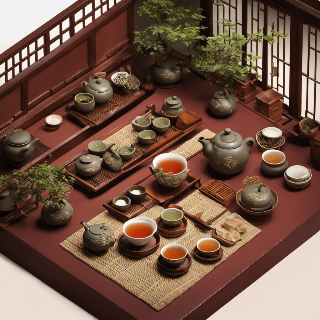 An image depicting a serene tea ceremony with a traditional Chinese tea set, showcasing the intricate process of brewing China Fujian Oolong Tea