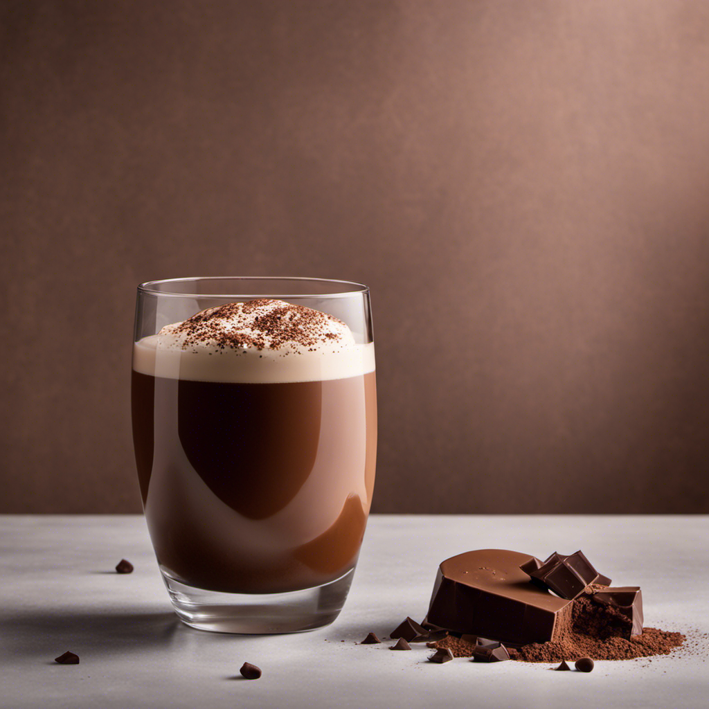 the essence of indulgent chocolate milk by showcasing a frothy glass brimming with rich, velvety brown liquid