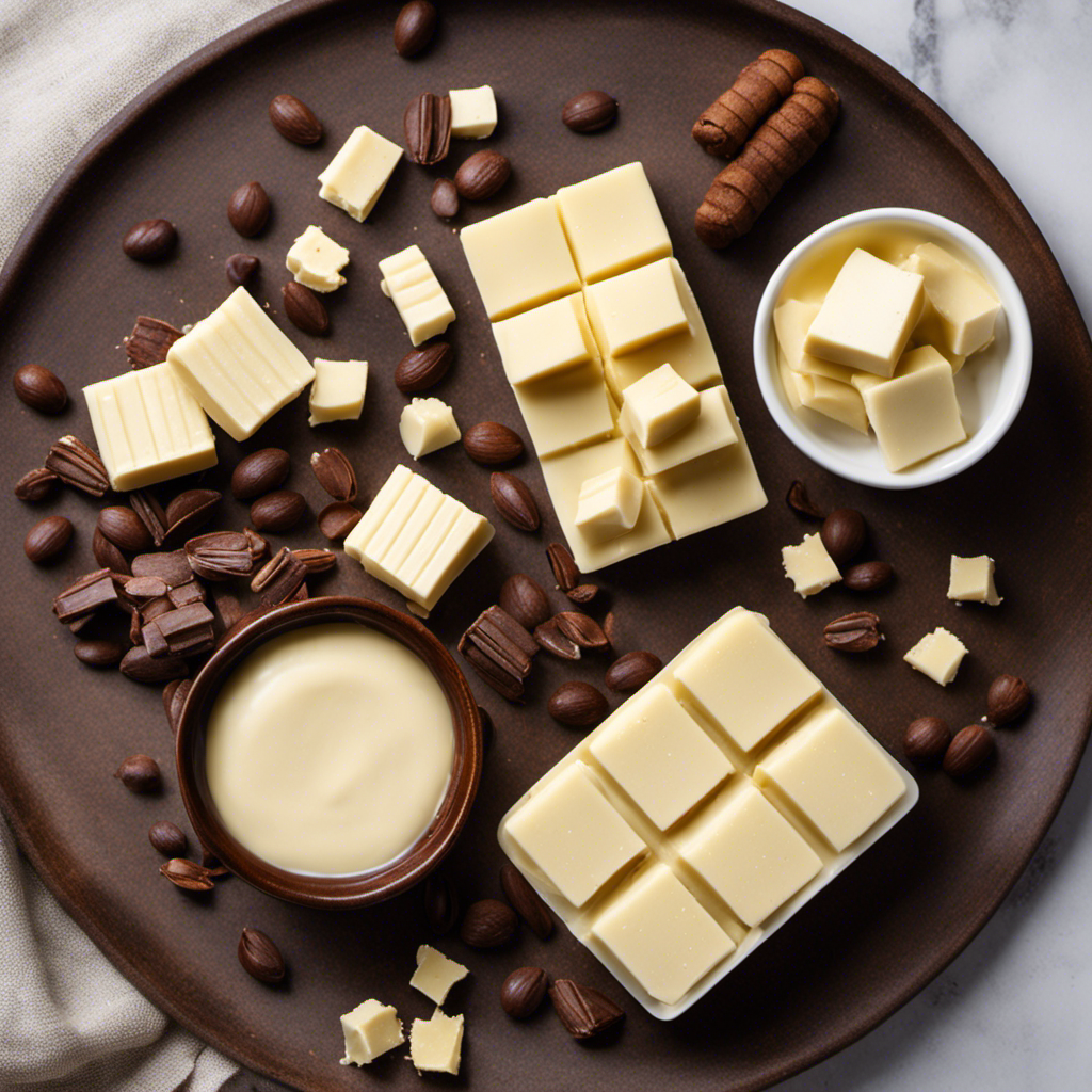 An image that showcases the step-by-step process of making white chocolate with raw cacao butter, emphasizing the paleo aspect