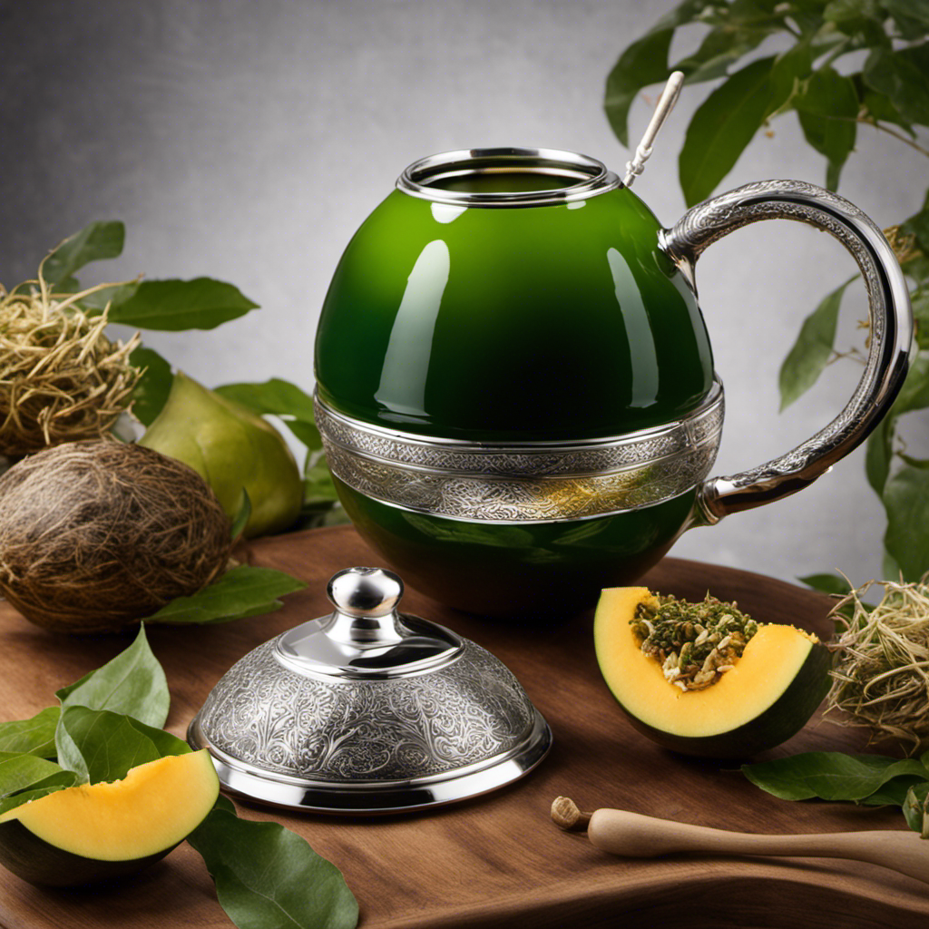 An image showcasing a traditional gourd filled with vibrant green Ximango Yerba Mate, accompanied by a silver bombilla