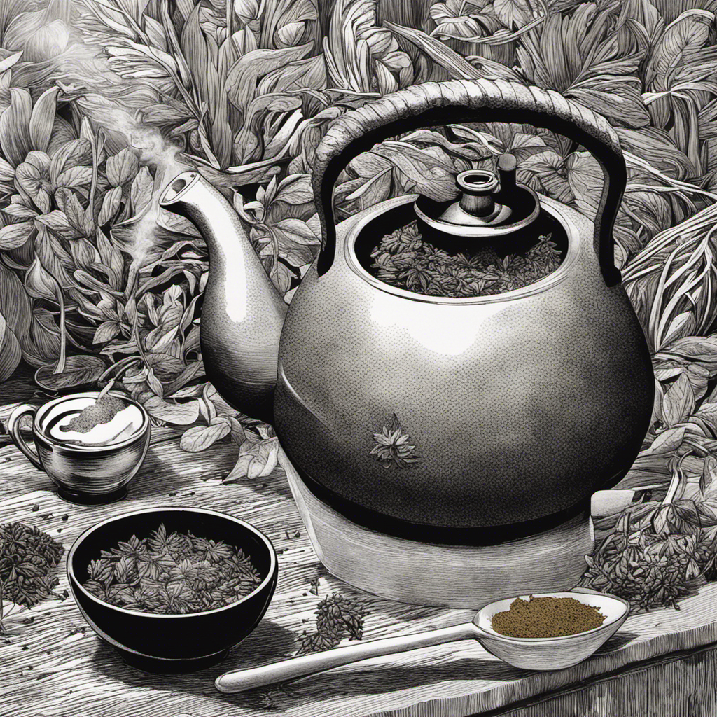 An image showcasing the step-by-step process of preparing Yerba Mate Chai Tea: a hand reaching for a kettle, pouring hot water into a gourd, adding chai spices, stirring, and finally enjoying a steamy cup
