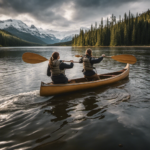 An image capturing two people in a canoe, struggling to balance as it tilts precariously