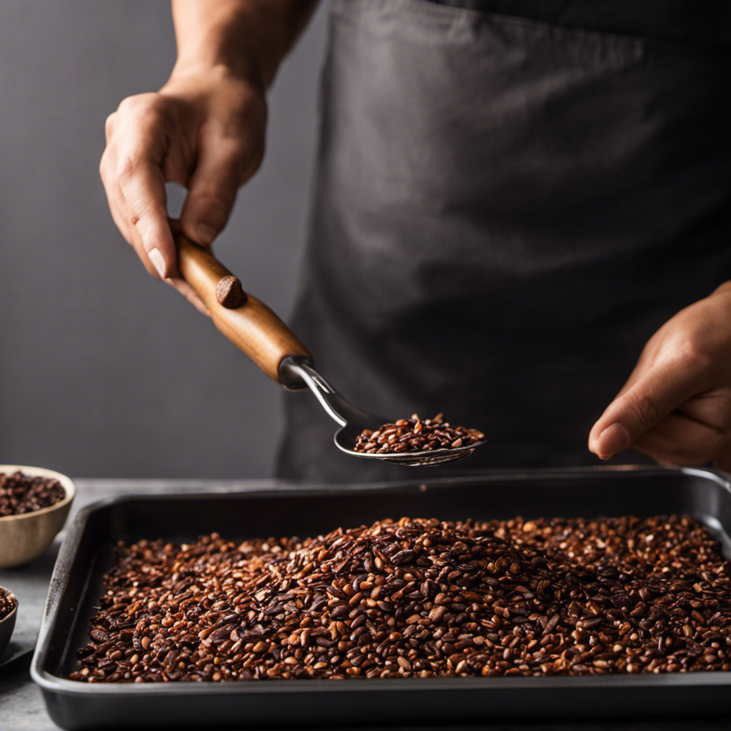 An image showcasing the step-by-step process of roasting raw cacao nibs: a baking tray lined with nibs, golden brown nibs cooling on a wire rack, and a final close-up of aromatic, perfectly roasted nibs