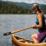 An image showcasing a hands-on guide to sizing a canoe paddle